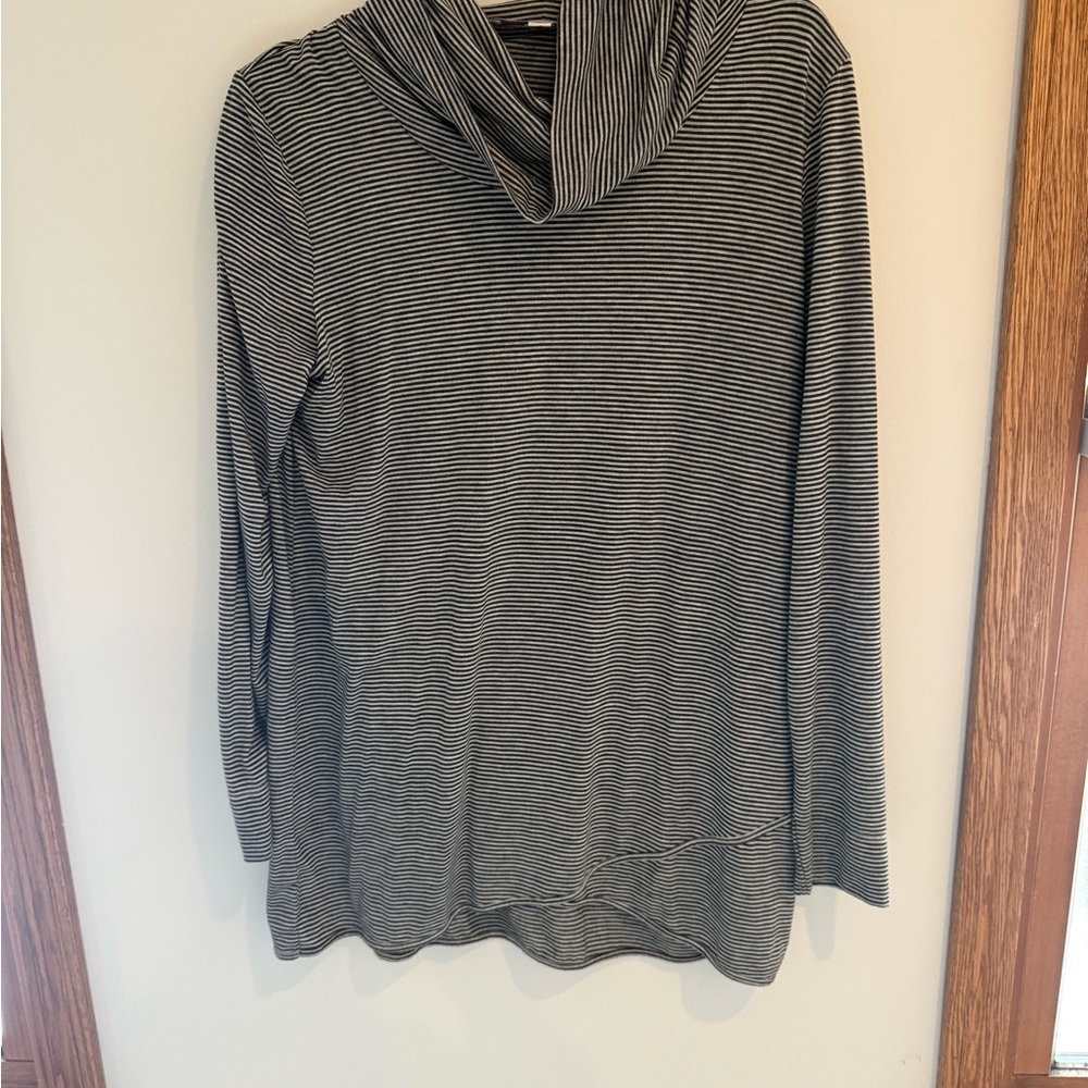 LOFT Black and White Striped Cowl Neck Sweater